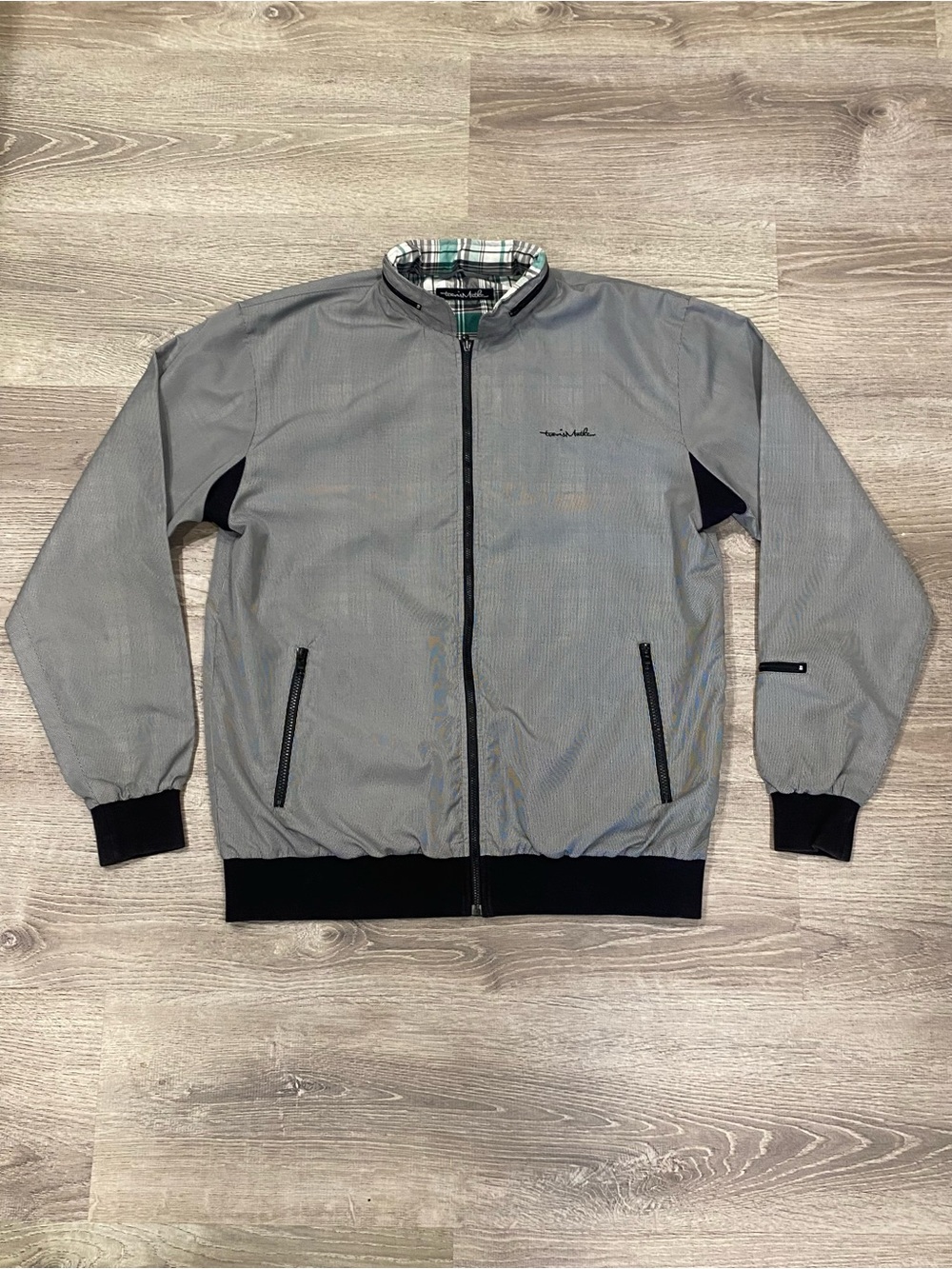 Vintage TravisMathew Reversible Bomber Jacket Mens L Houndstooth Plaid Golf